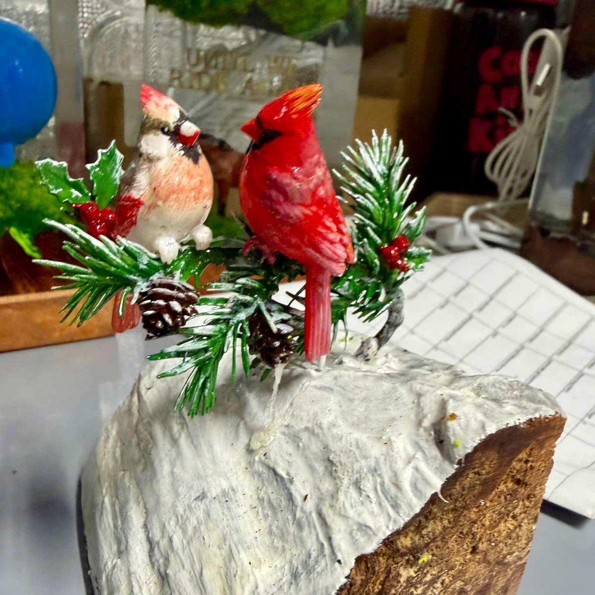 Red Cardinal Resin Lamp | Winter LED Night Light & Christmas Decor