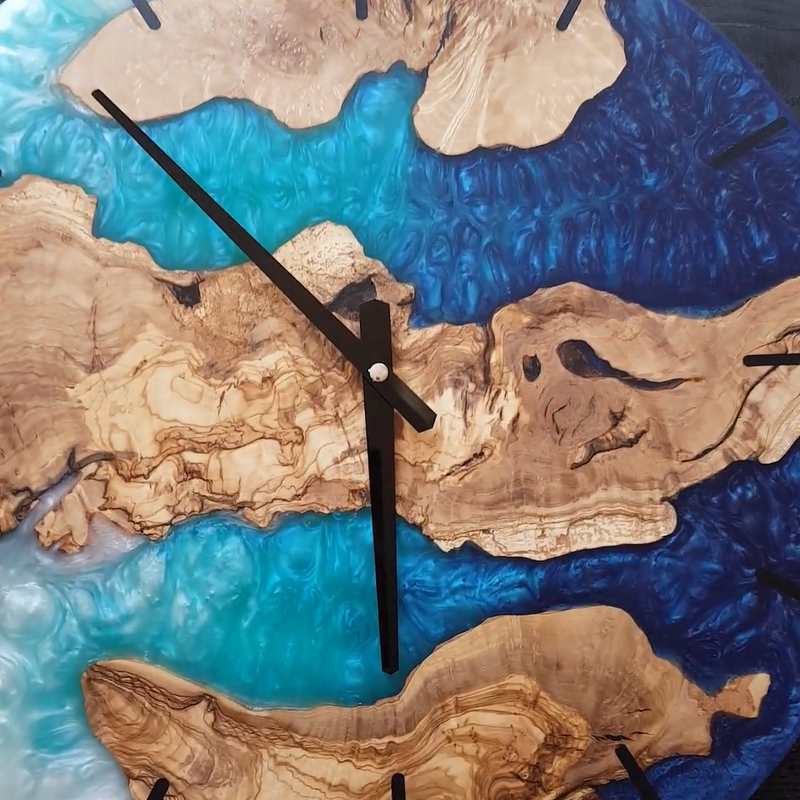 Custom Olive Wood Epoxy Resin Wall Clock, Live Edge Rustic Farmhouse Handmade Home Decor