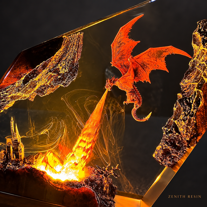 Fire Dragon Resin Lamp – Handmade Fantasy Castle LED Light