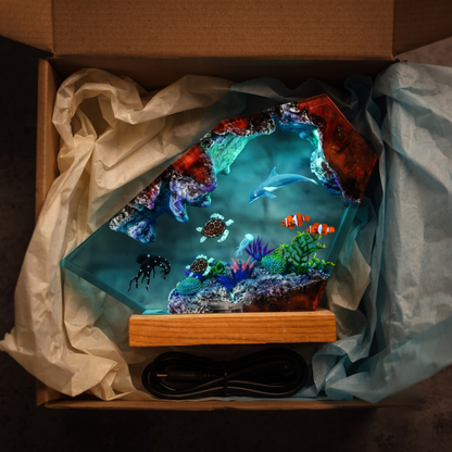 Ocean Resin Lamp Dolphin, Sea Turtle and Octopus