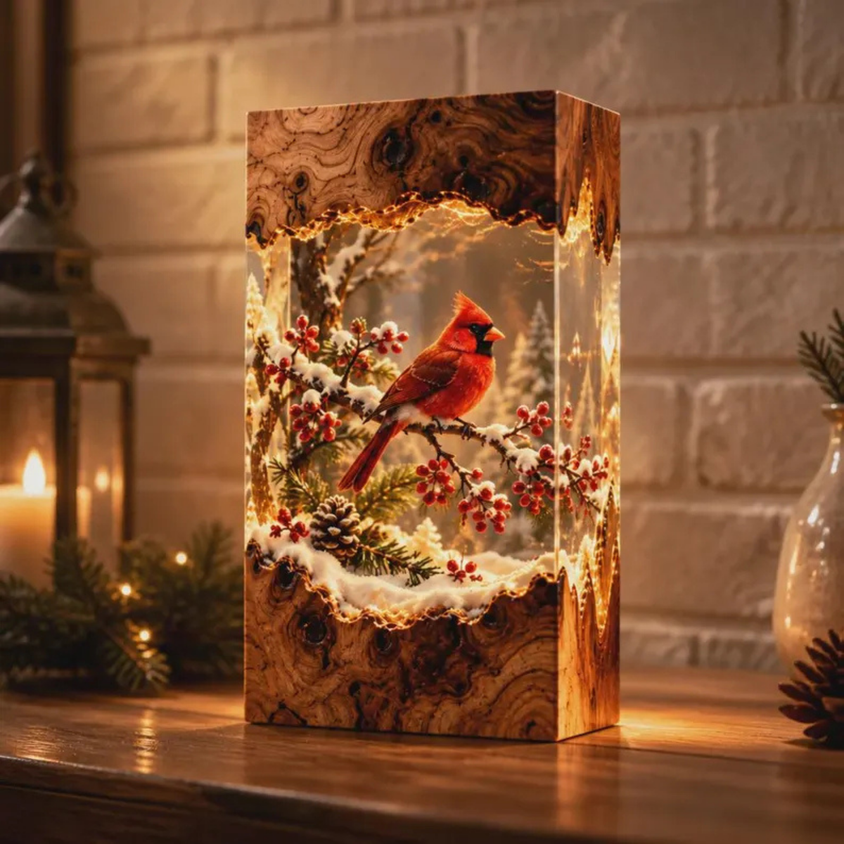 Red Cardinal Bird LED Night Light - Winter Decor Gift