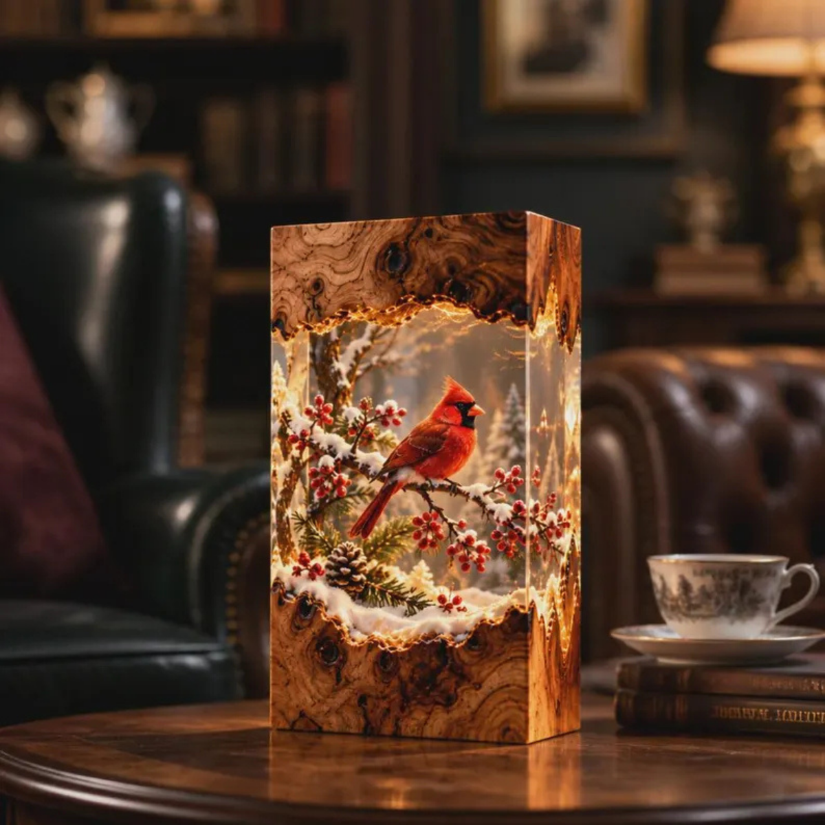Red Cardinal Bird LED Night Light - Winter Decor Gift