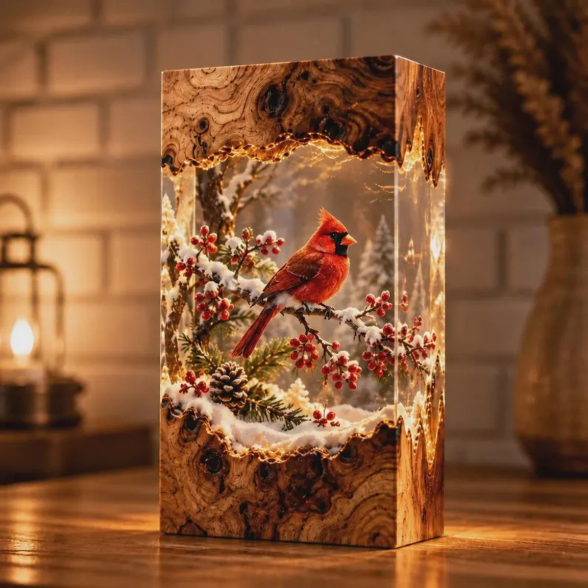 Red Cardinal Bird LED Night Light - Winter Decor Gift