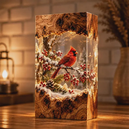 Red Cardinal Bird LED Night Light - Winter Decor Gift