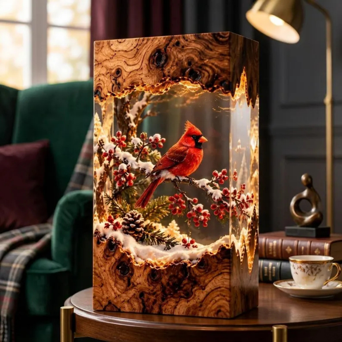 Red Cardinal Bird LED Night Light - Winter Decor Gift