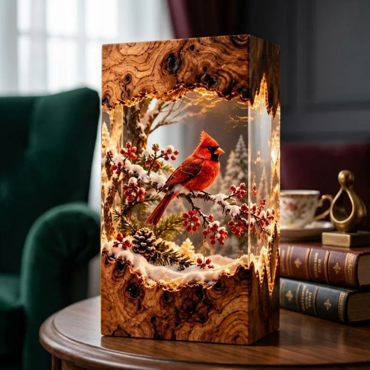Red Cardinal Bird LED Night Light - Winter Decor Gift