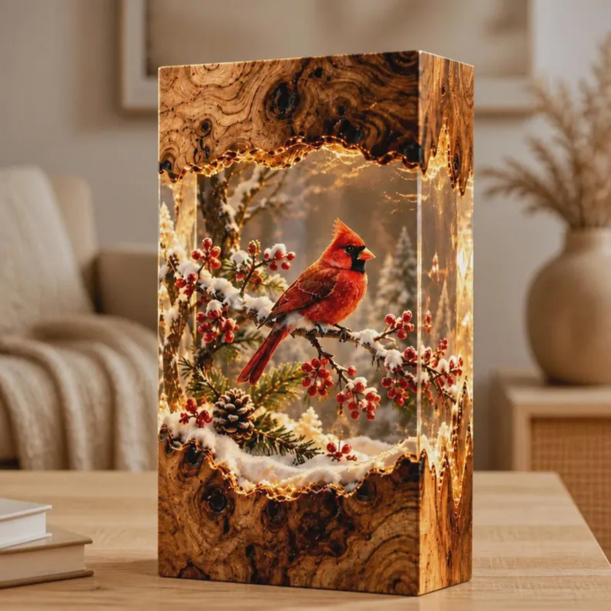 Red Cardinal Bird LED Night Light - Winter Decor Gift