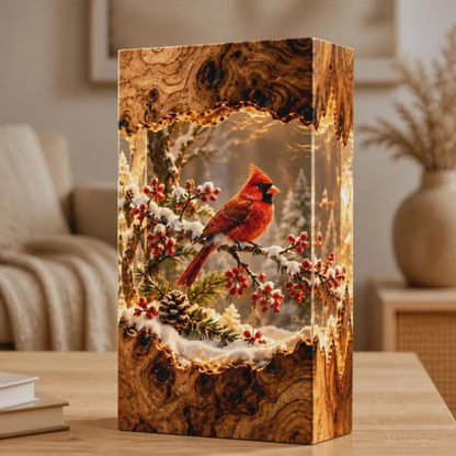 Red Cardinal Bird LED Night Light - Winter Decor Gift