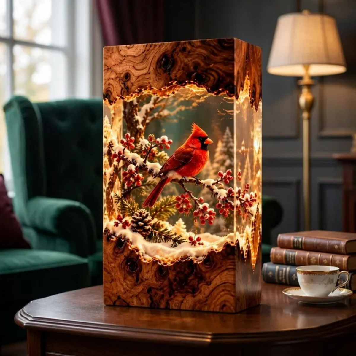 Red Cardinal Bird LED Night Light - Winter Decor Gift