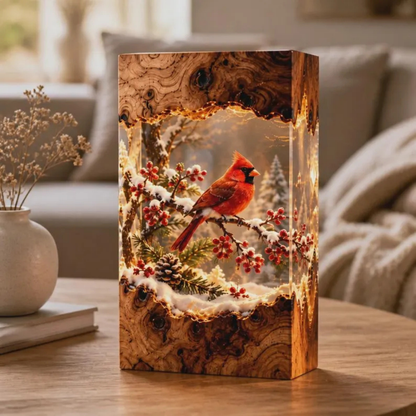 Red Cardinal Bird LED Night Light - Winter Decor Gift