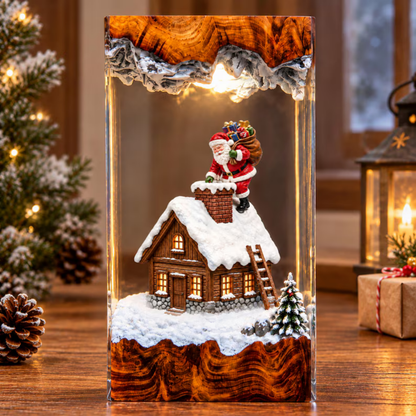 Santa Claus Chimney Climbing Winter House Night Light - Winter Snow Resin Lamp