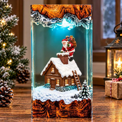 Santa Claus Chimney Climbing Winter House Night Light - Winter Snow Resin Lamp