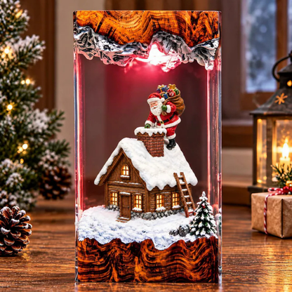 Santa Claus Chimney Climbing Winter House Night Light - Winter Snow Resin Lamp