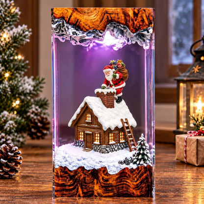 Santa Claus Chimney Climbing Winter House Night Light - Winter Snow Resin Lamp