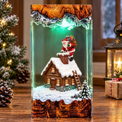 Santa Claus Chimney Climbing Winter House Night Light - Winter Snow Resin Lamp