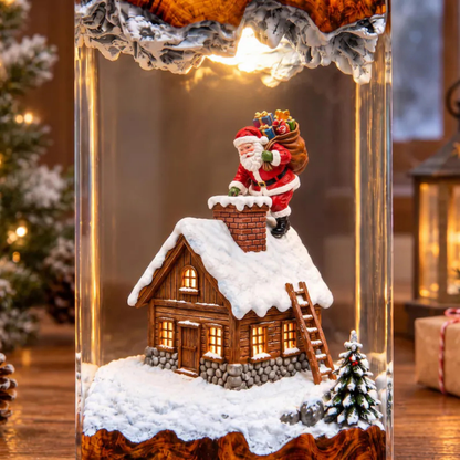 Santa Claus Chimney Climbing Winter House Night Light - Winter Snow Resin Lamp