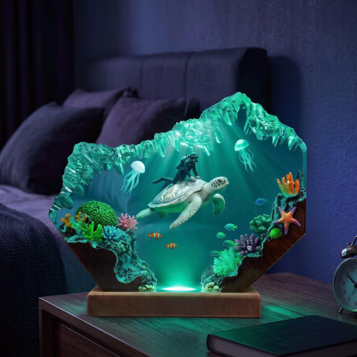Blue Whale, Dolphin and Sea Turtle Resin Lamp - Epoxy Resin Ocean Night Light