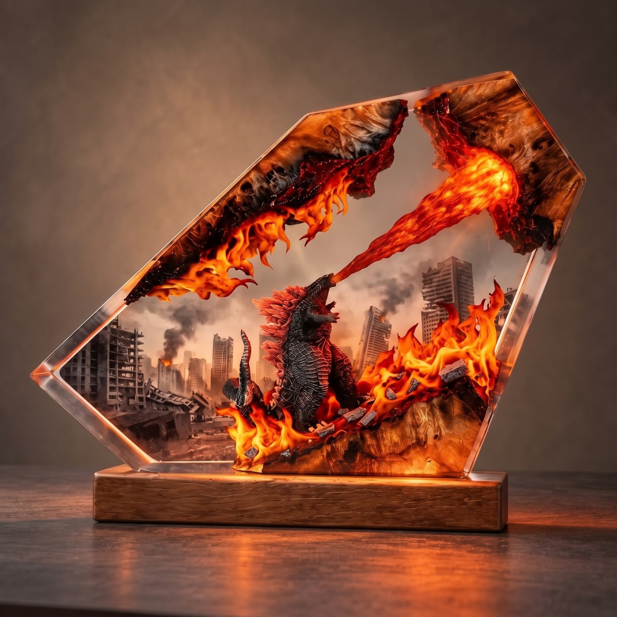 Glowing Monster Epoxy Night Light - Kaiju City Rampage Resin Lamp