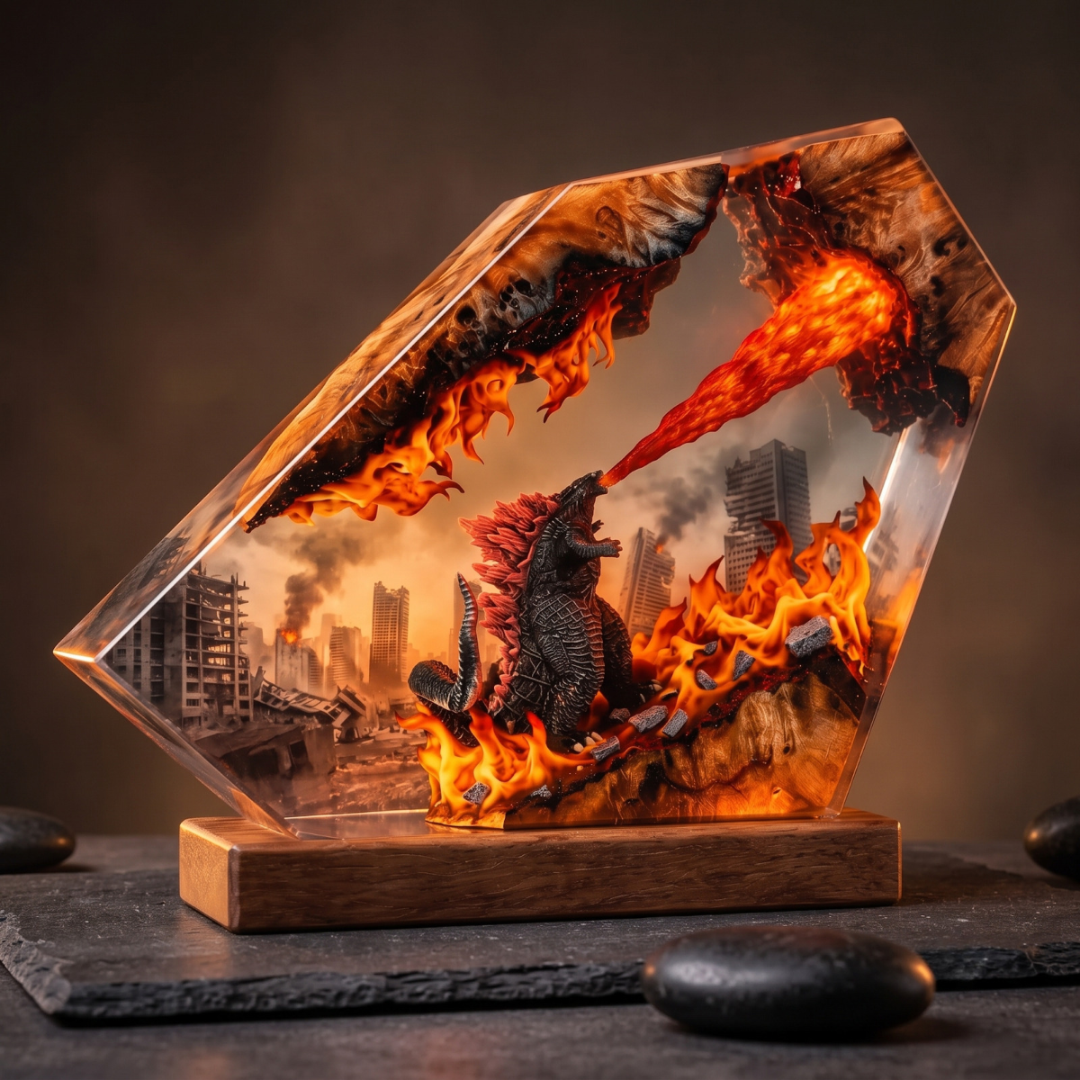 Glowing Monster Epoxy Night Light - Kaiju City Rampage Resin Lamp