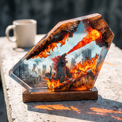 Glowing Monster Epoxy Night Light - Kaiju City Rampage Resin Lamp