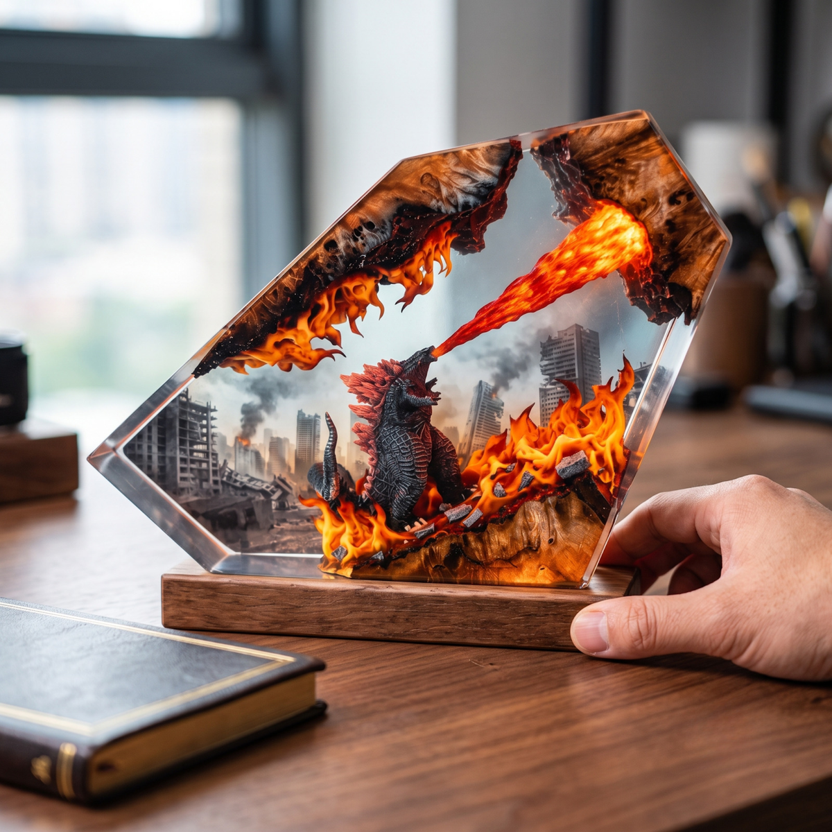 Glowing Monster Epoxy Night Light - Kaiju City Rampage Resin Lamp