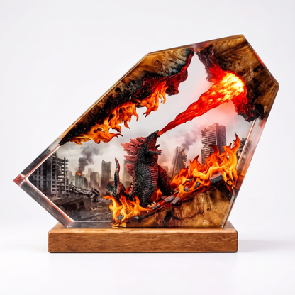 Glowing Monster Epoxy Night Light - Kaiju City Rampage Resin Lamp