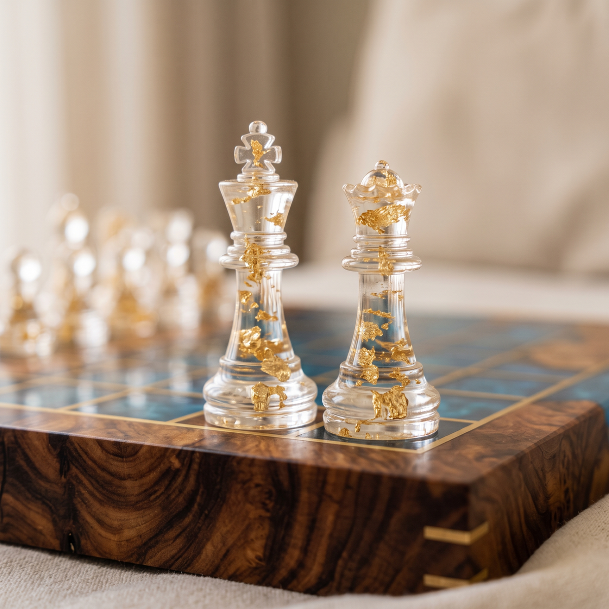 Handmade Ocean Resin Chess Set with Board - Christmas Gift for Him