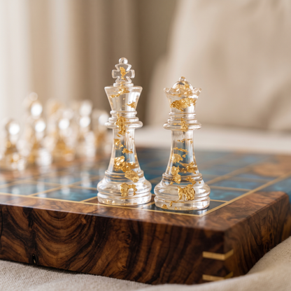 Handmade Ocean Resin Chess Set with Board - Christmas Gift for Him