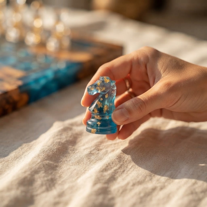 Handmade Ocean Resin Chess Set with Board - Christmas Gift for Him