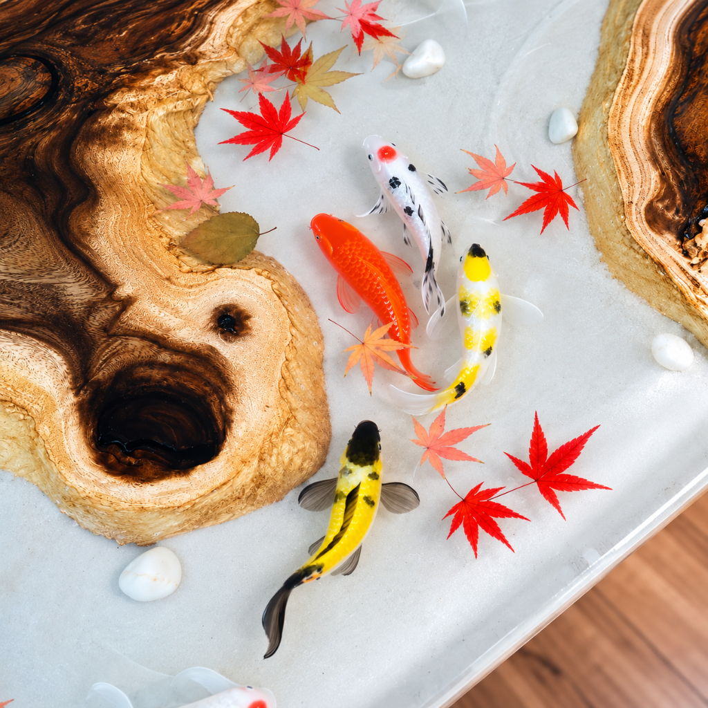 Handmade Luxury Koi Fish Epoxy Table – Resin River Dining Table – Custom Wood Furniture