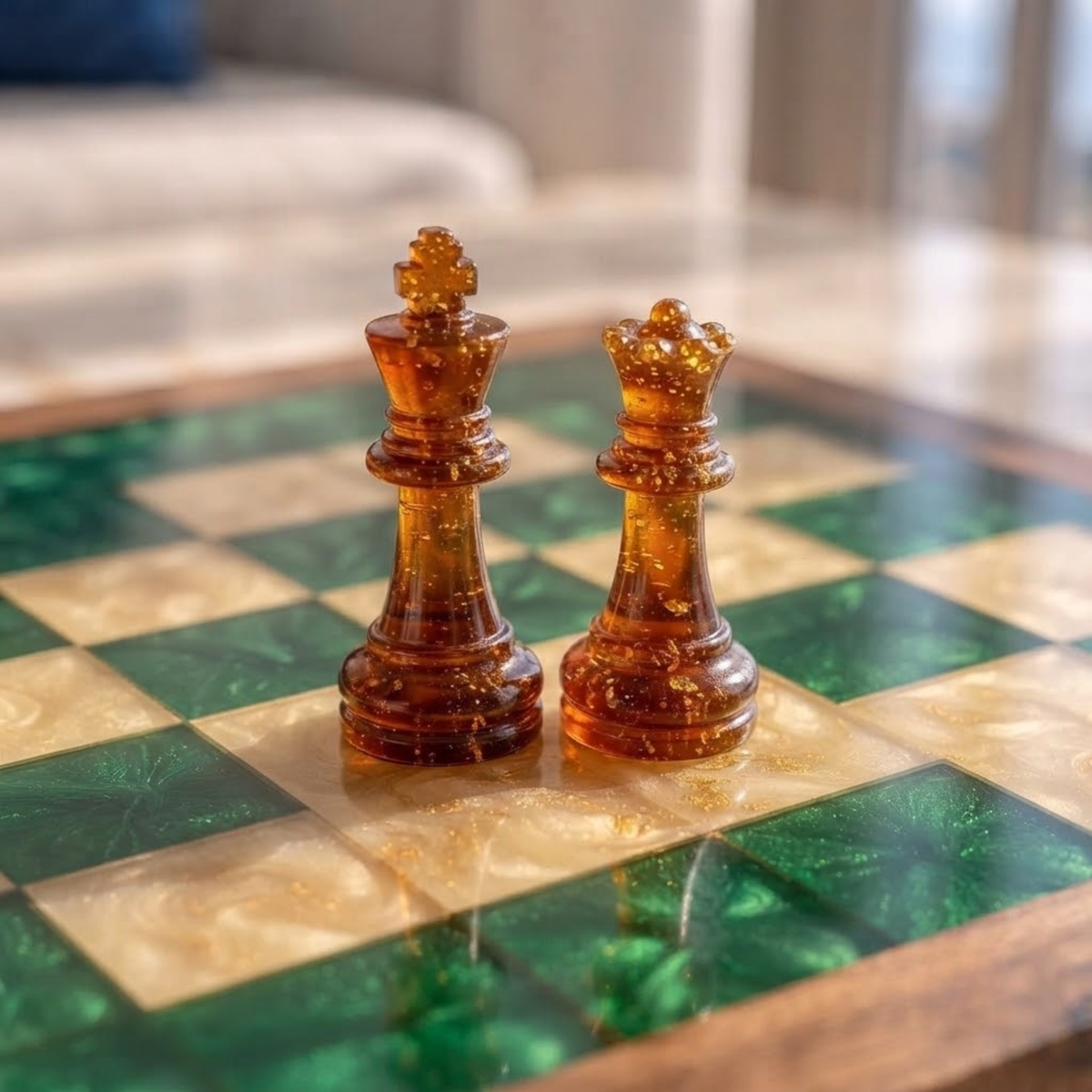 Handmade Forest Resin Chess Set with Board