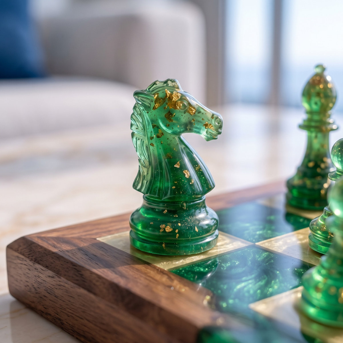 Handmade Forest Resin Chess Set with Board