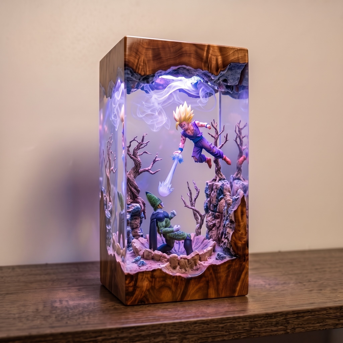 Saiyan Warrior Energy Diorama Night Light - Handmade Gaming Room Decor