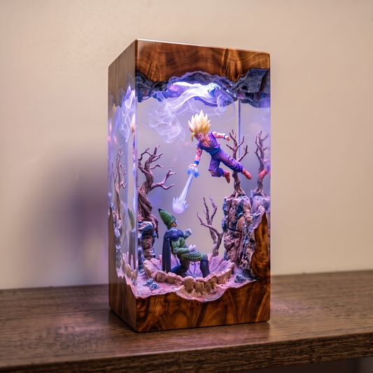 Saiyan Warrior Energy Diorama Night Light - Handmade Gaming Room Decor
