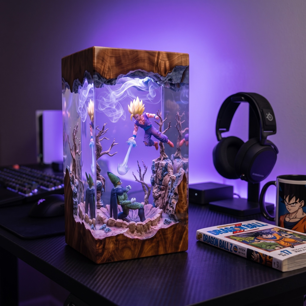 Saiyan Warrior Energy Diorama Night Light - Handmade Gaming Room Decor