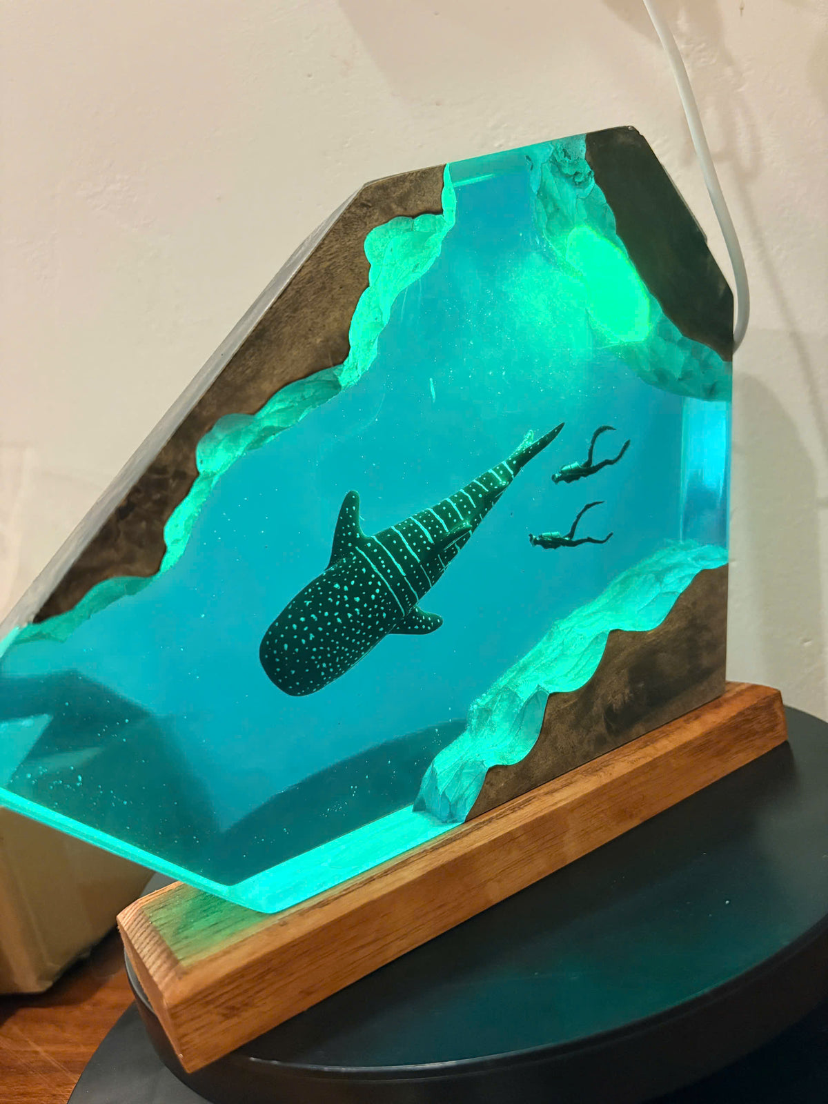 Whale Shark Resin Lamp - Handmade Epoxy Ocean Light with LED Glow