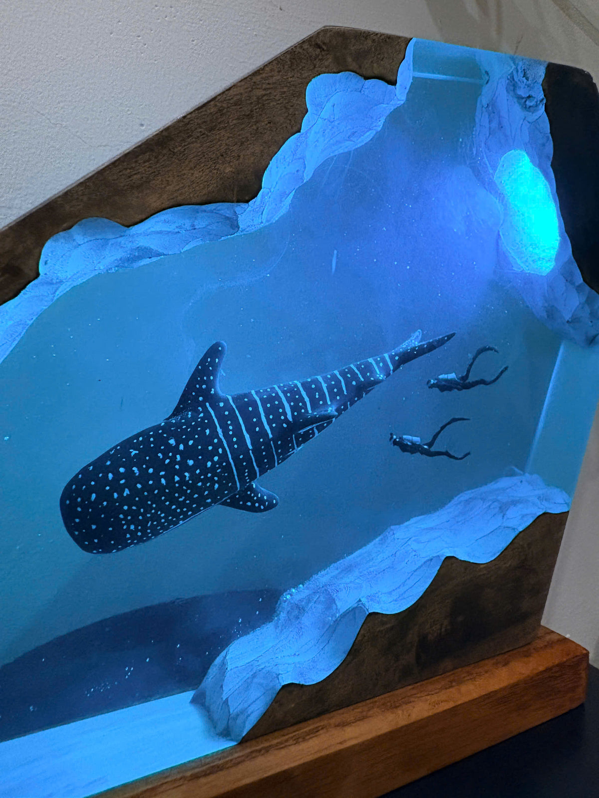 Whale Shark Resin Lamp - Handmade Epoxy Ocean Light with LED Glow