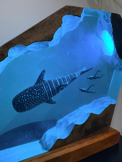 Whale Shark Resin Lamp - Handmade Epoxy Ocean Light with LED Glow