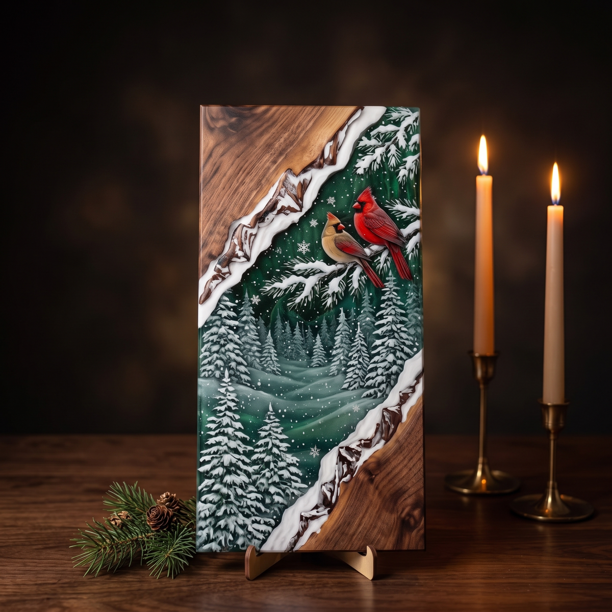 Northern Cardinal Winter Forest Resin Charcuterie Board