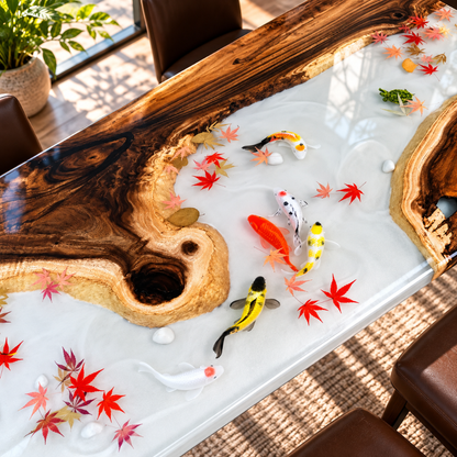 Handmade Luxury Koi Fish Epoxy Table – Resin River Dining Table – Custom Wood Furniture