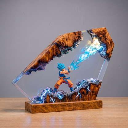 Anime Warrior Super Saiyan Resin Lamp - Power Aura Diorama Epoxy Night Light