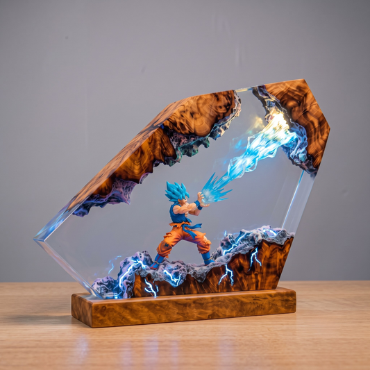 Anime Warrior Super Saiyan Resin Lamp - Power Aura Diorama Epoxy Night Light