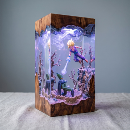Saiyan Warrior Energy Diorama Night Light - Handmade Gaming Room Decor