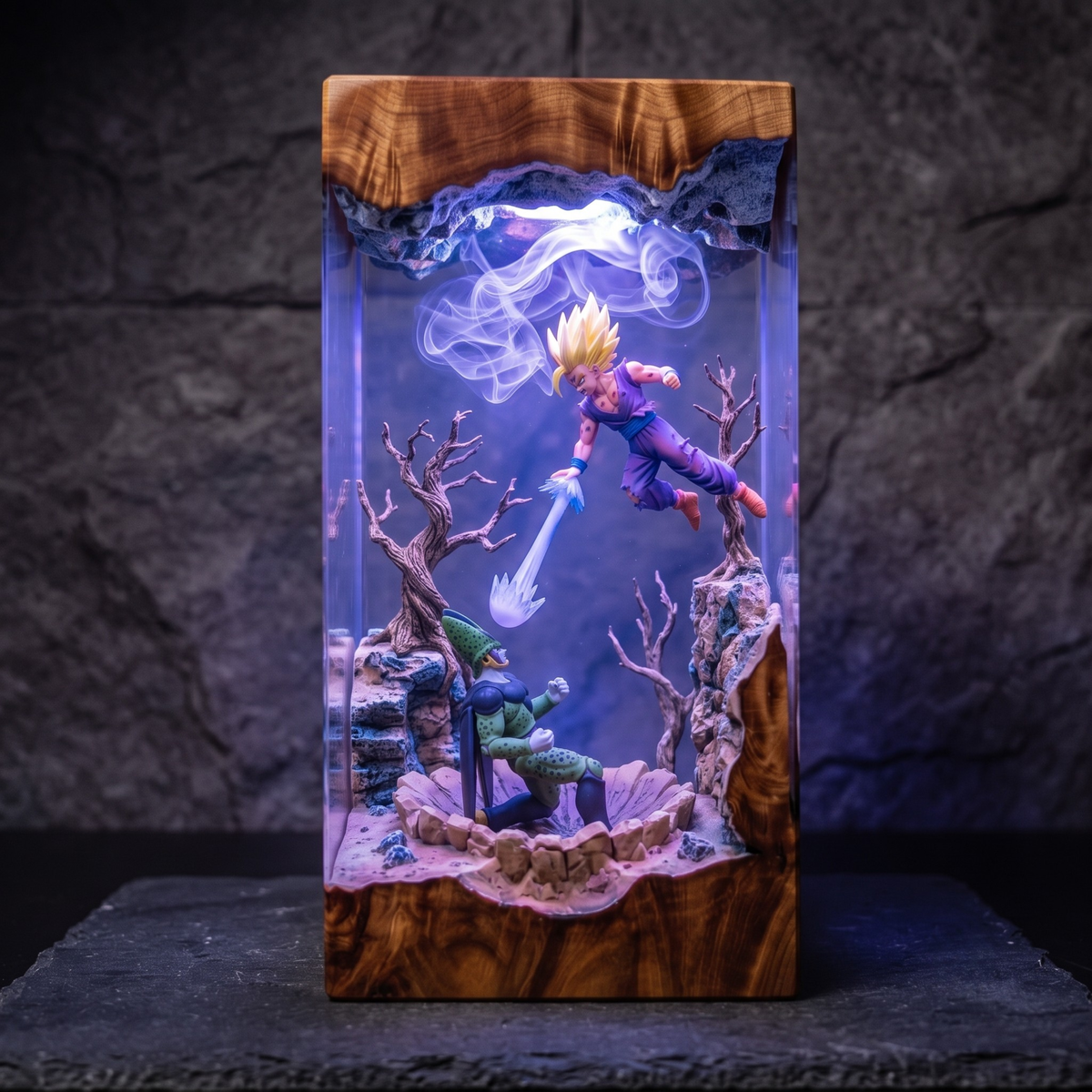 Saiyan Warrior Energy Diorama Night Light - Handmade Gaming Room Decor