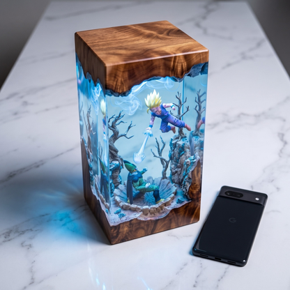 Saiyan Warrior Energy Diorama Night Light - Handmade Gaming Room Decor