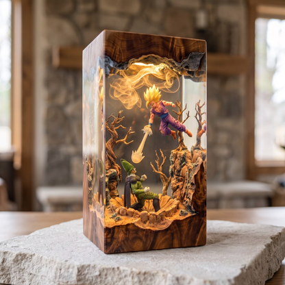 Saiyan Warrior Energy Diorama Night Light - Handmade Gaming Room Decor