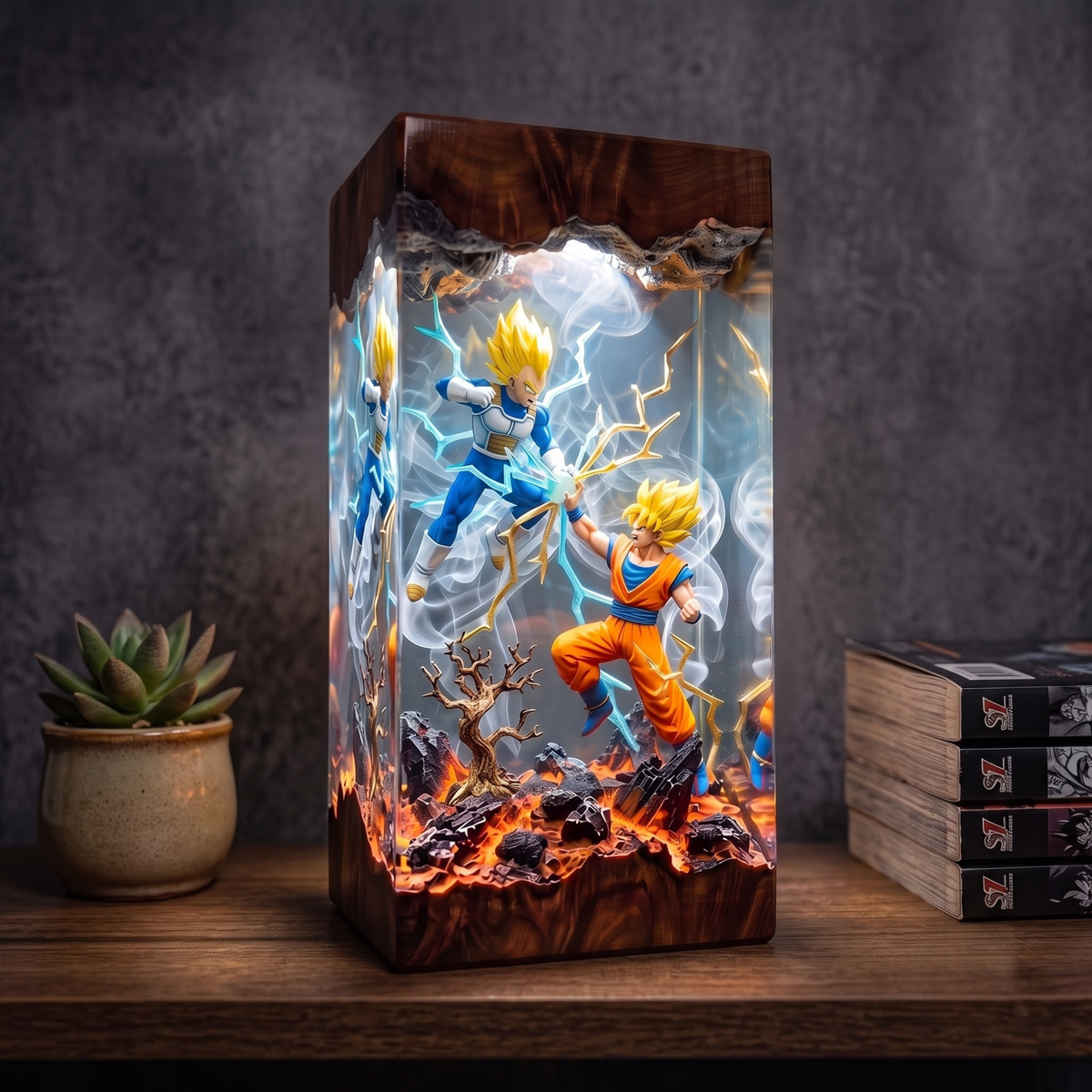 Anime Warriors Resin Lamp – Energy Clash Epoxy Night Light