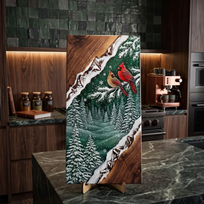 Northern Cardinal Winter Forest Resin Charcuterie Board