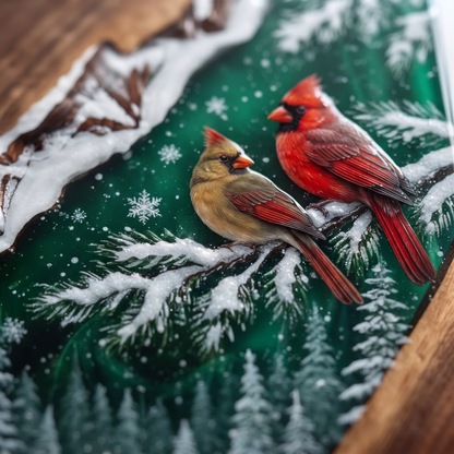 Northern Cardinal Winter Forest Resin Charcuterie Board