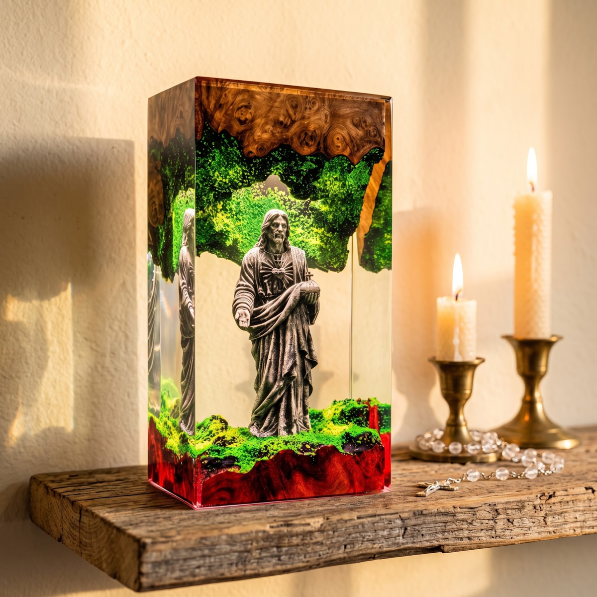 Jesus Resin Lamp – Handmade Sacred Heart Christian LED Light